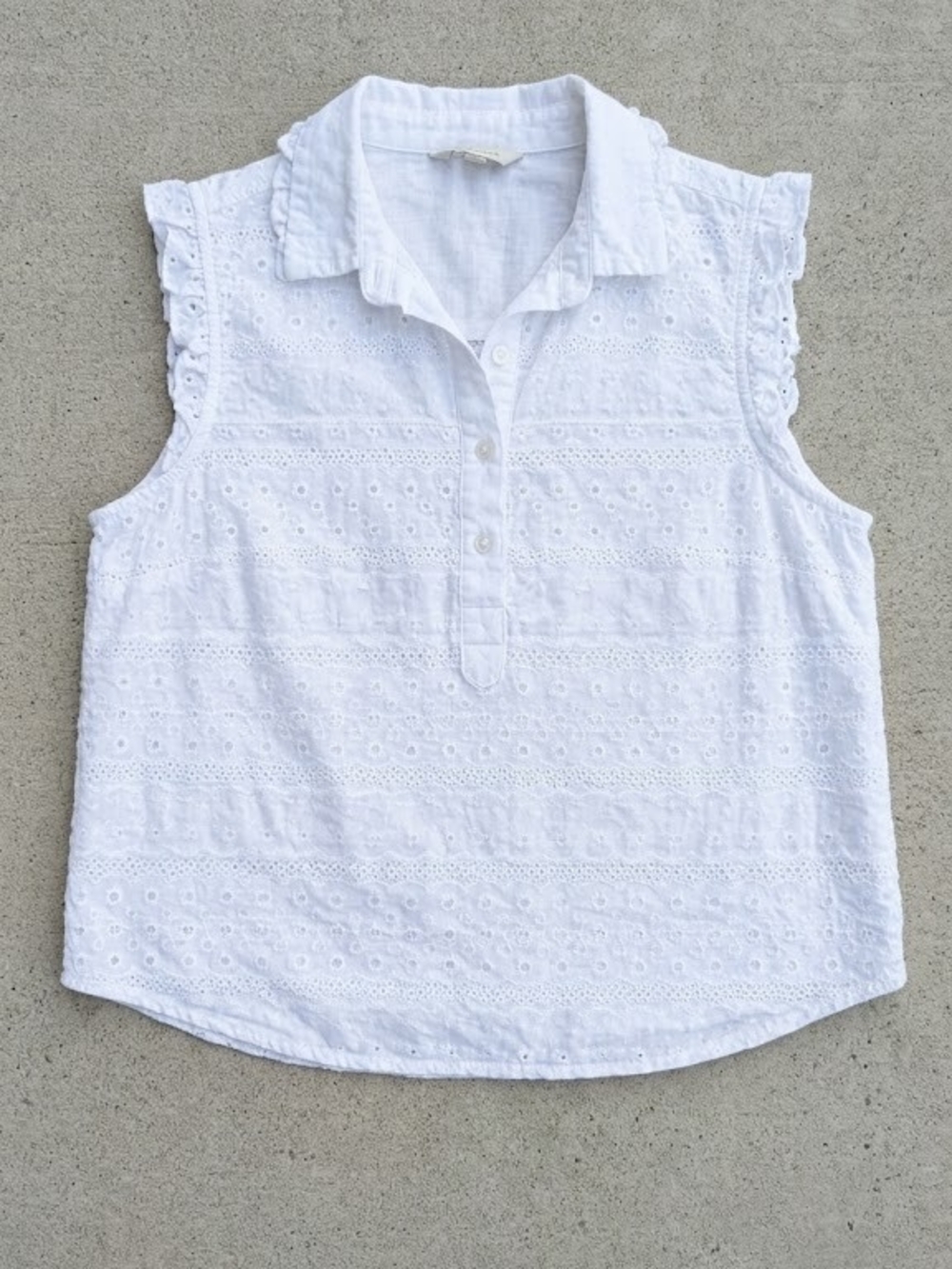 LOFT White Eyelet Cotton Sleeveless Blouse XXL Cottagecore Coquette Boho plus